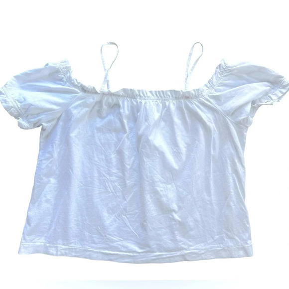 H&M white off the shoulder short sleeve sleeve top with straps to keep it up - Picture 3 of 3